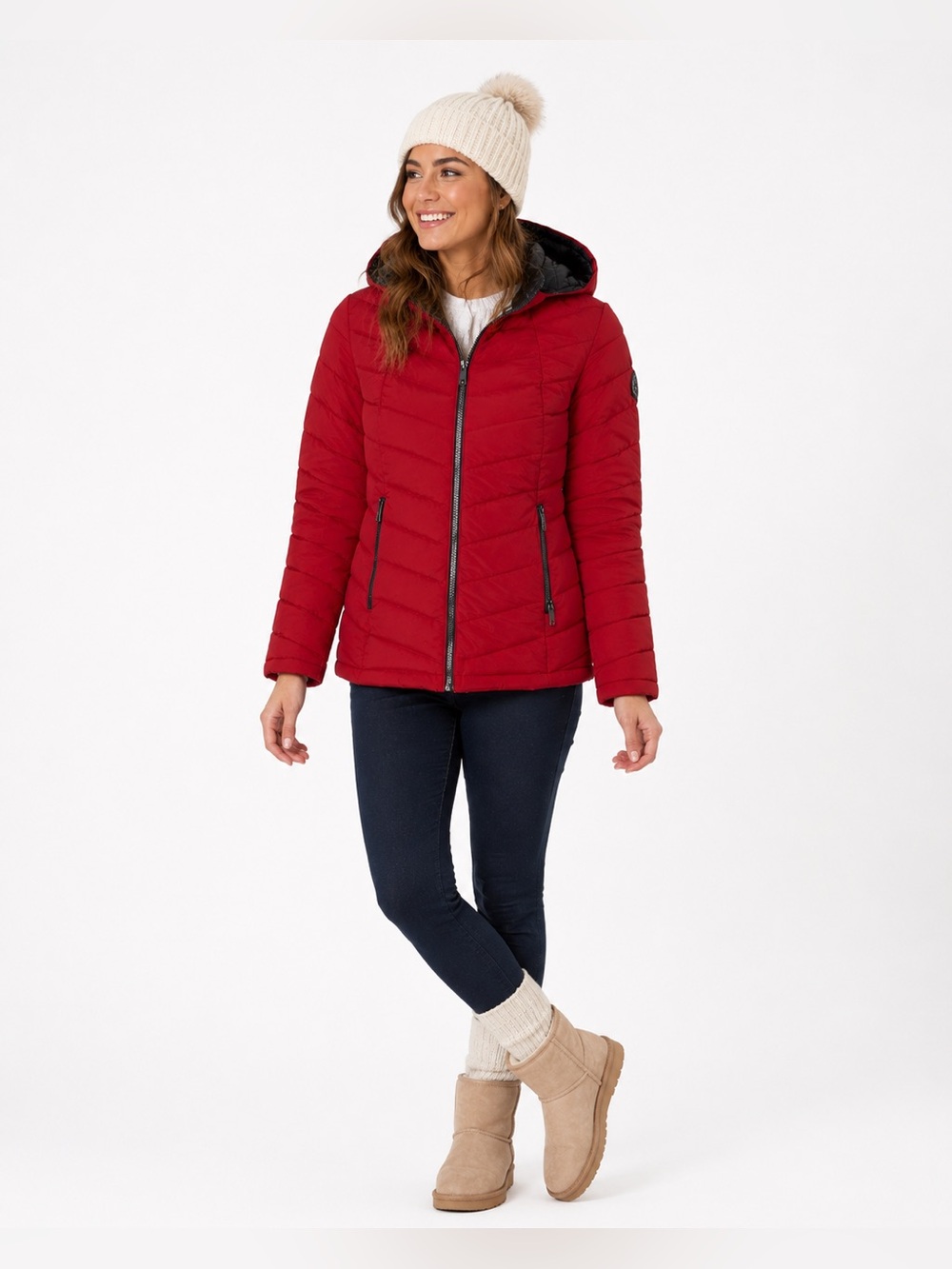 HFX Outdoors Red Hooded Quilted Puffer Jacket Faux Fur Lined Water Resistant XL
